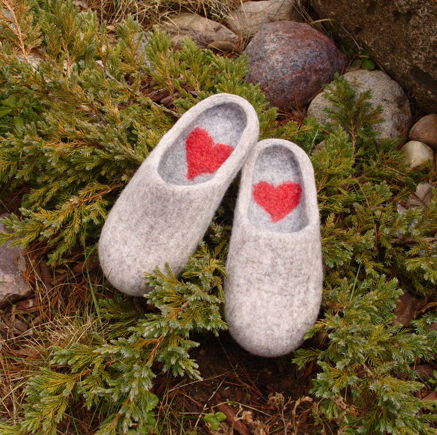 Felt wool slippers Warmest Love - Felted neutral beige organic merino wool - size EUR 37 / US 7