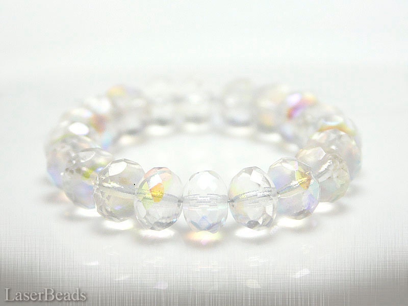 Crystal Clear Czech Glass Rondelle Bead 8mm (25) Fire Polished Polish Faceted Transparent