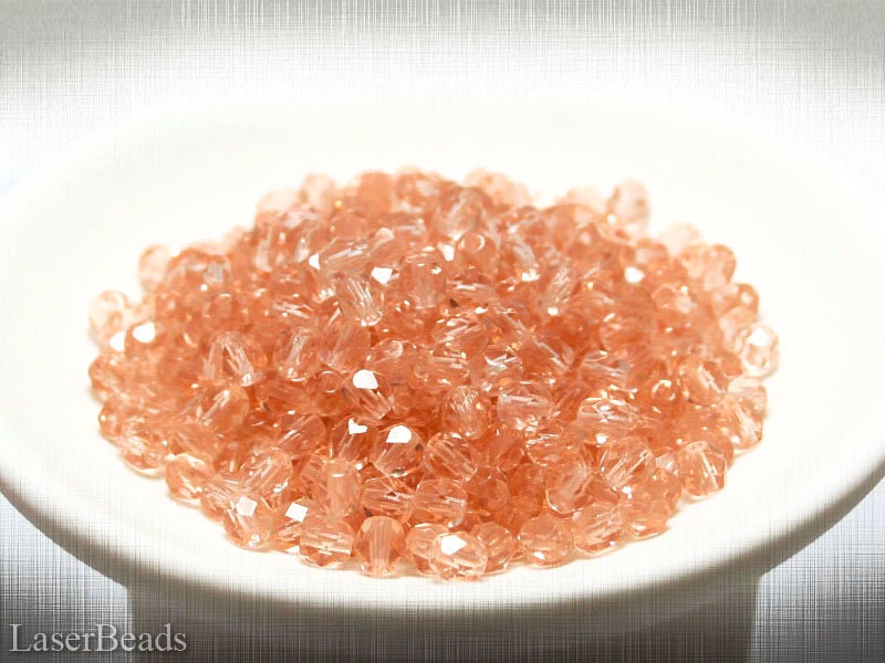 Small Peach Czech Fire Polish Glass Beads 5mm (35) Polished Faceted Orange NeactarineLAST