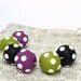 6 round handmade beads in green, purple and black colors and  with white polka dot, 20mm