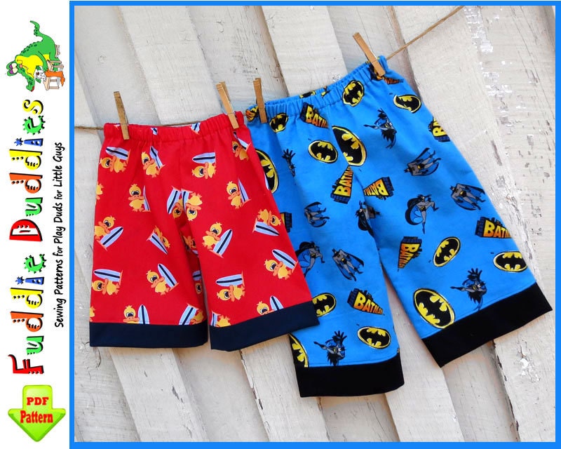 Fuddie Duds...Boy's Pants Pattern. INSTANT DOWNLOAD Superhero Pants, Ankle Biter Beach Shorts, Short Shorts, Lounge pants, Ruffle Pants.