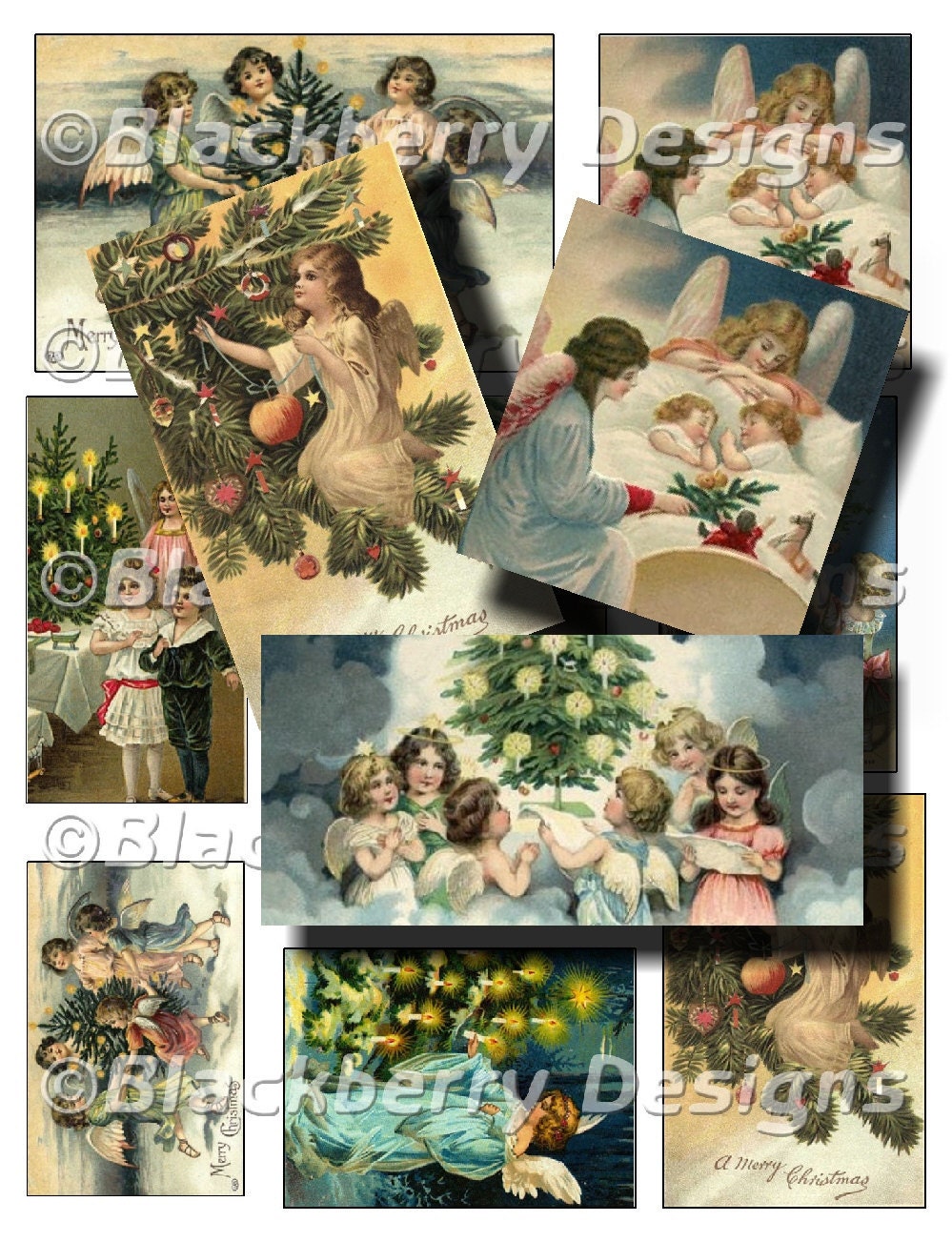 Vintage Christmas Angels, Scrapbook Paper, Collage Sheet, Decoupage Paper, Vintage, Ephemera, Angels, DN135