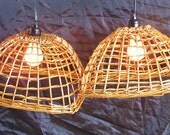 Vintage rattan, Re-purposed Reed basket, handmade, matching set, upcycled light, repurposed basket, eco friendly