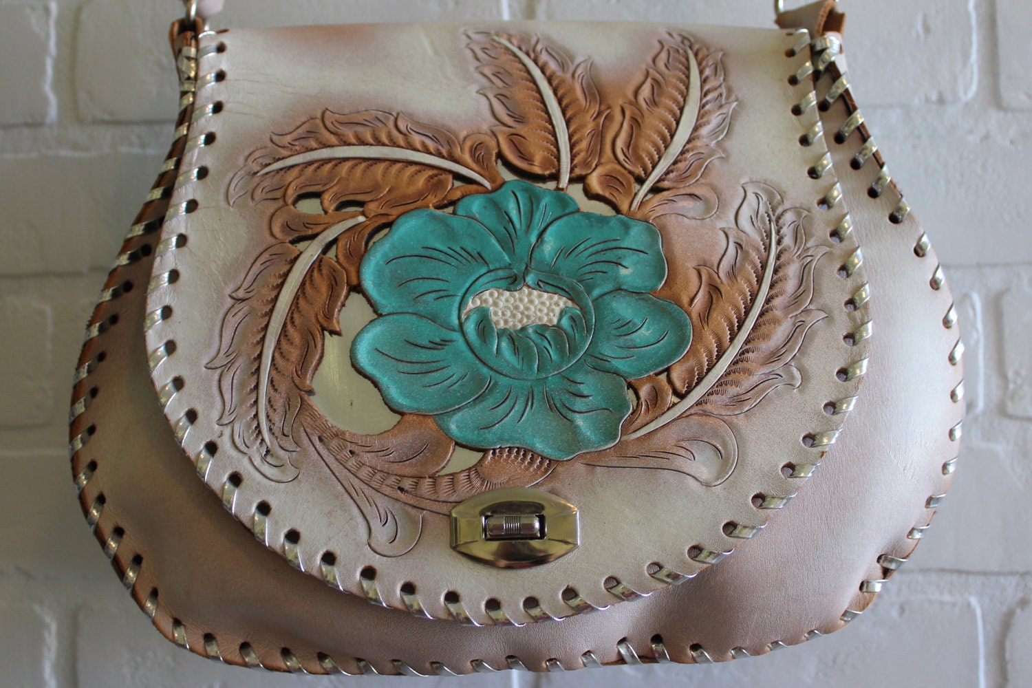 vintage 70's painted leather shoulder bag