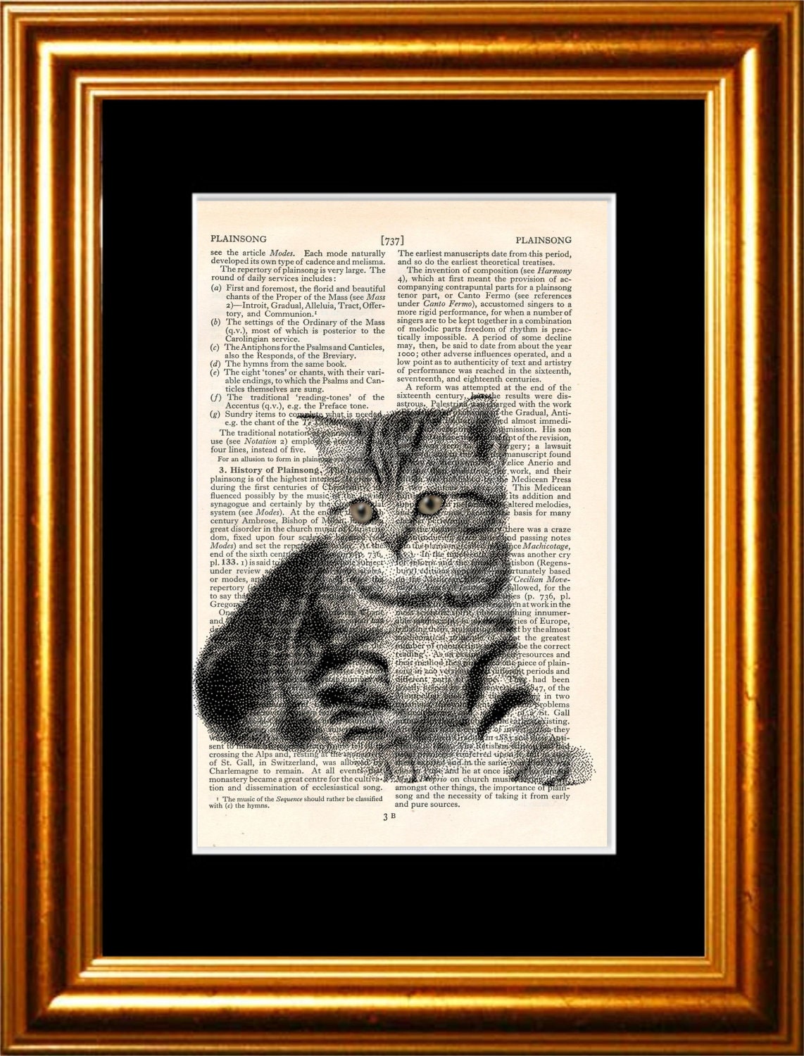 Cute Kitten Print on vintage upcycled page mixed media digital print art