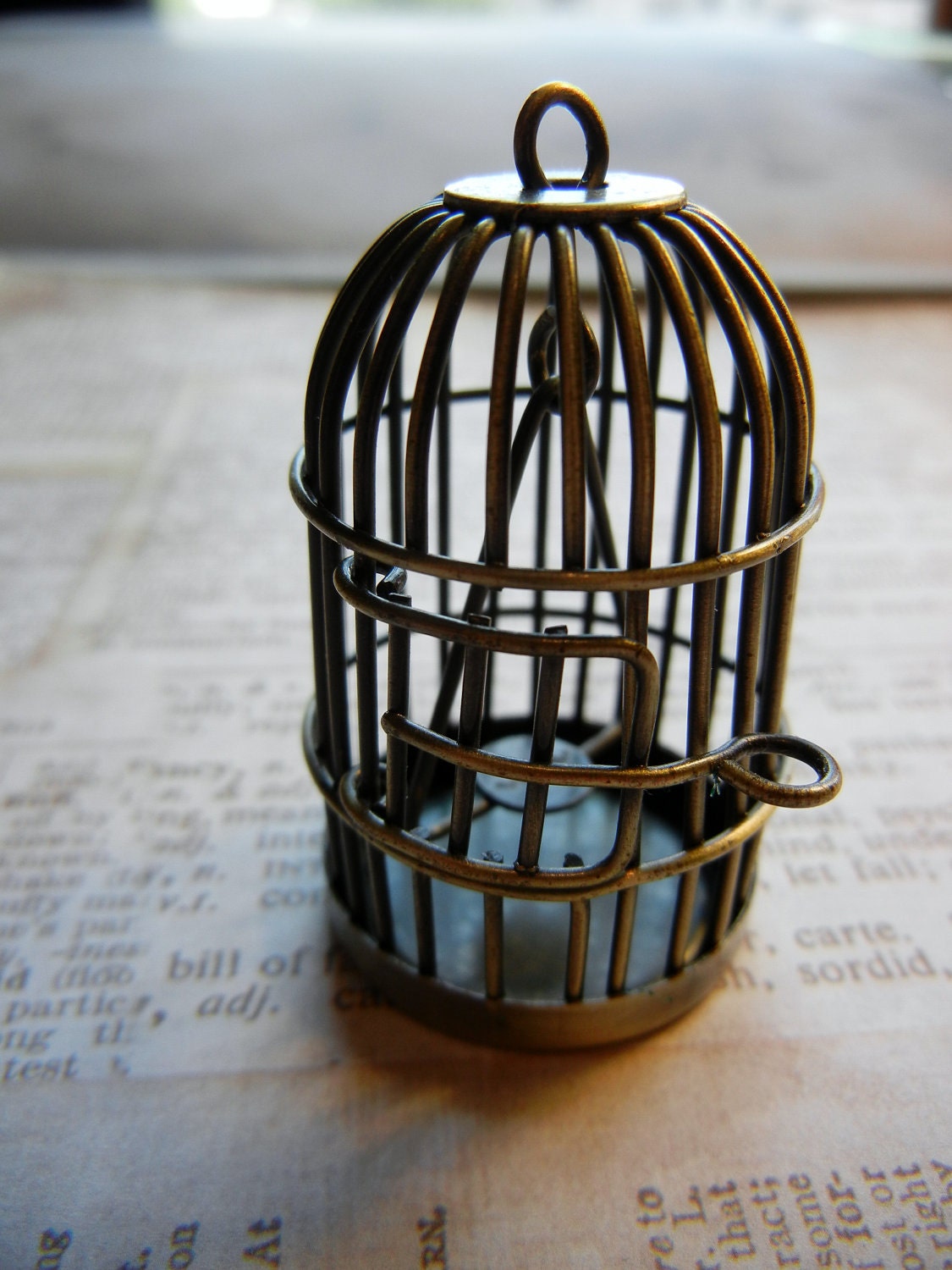 Reserved for Shelly Porter Antique brass bird cage charm pendant