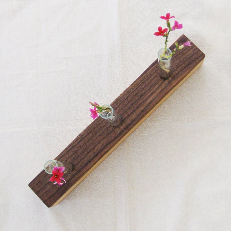 Mini bud vase reclaimed wood and glass Maple / Walnut 157