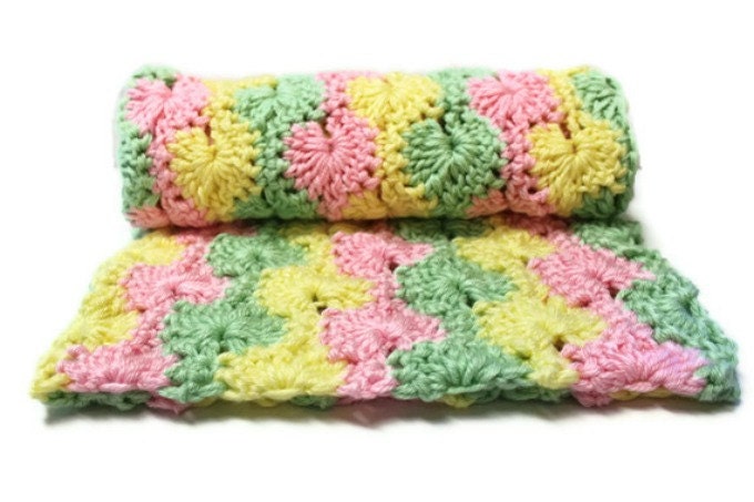 Crochet Baby Blanket in Light Rainbow Girl Colors, Travel Size
