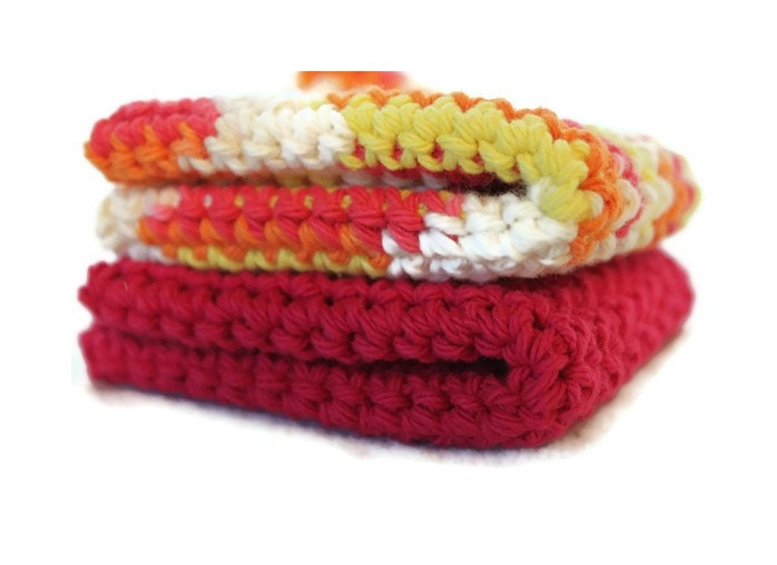 Crochet Dishcloths, Cotton Washcloths for Kitchen or Bathroom, Set of 2 Ready To Ship