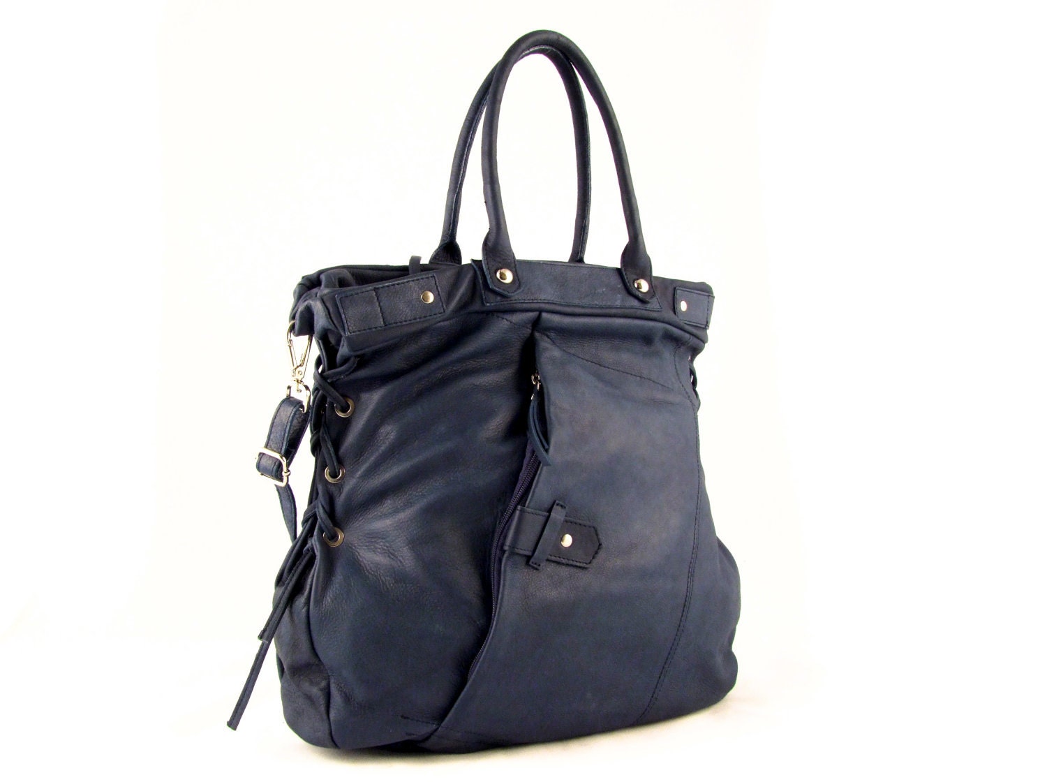 Handmade Leather Handbag Purse Messenger in Blue -.- the Alanna-.- 40% sale