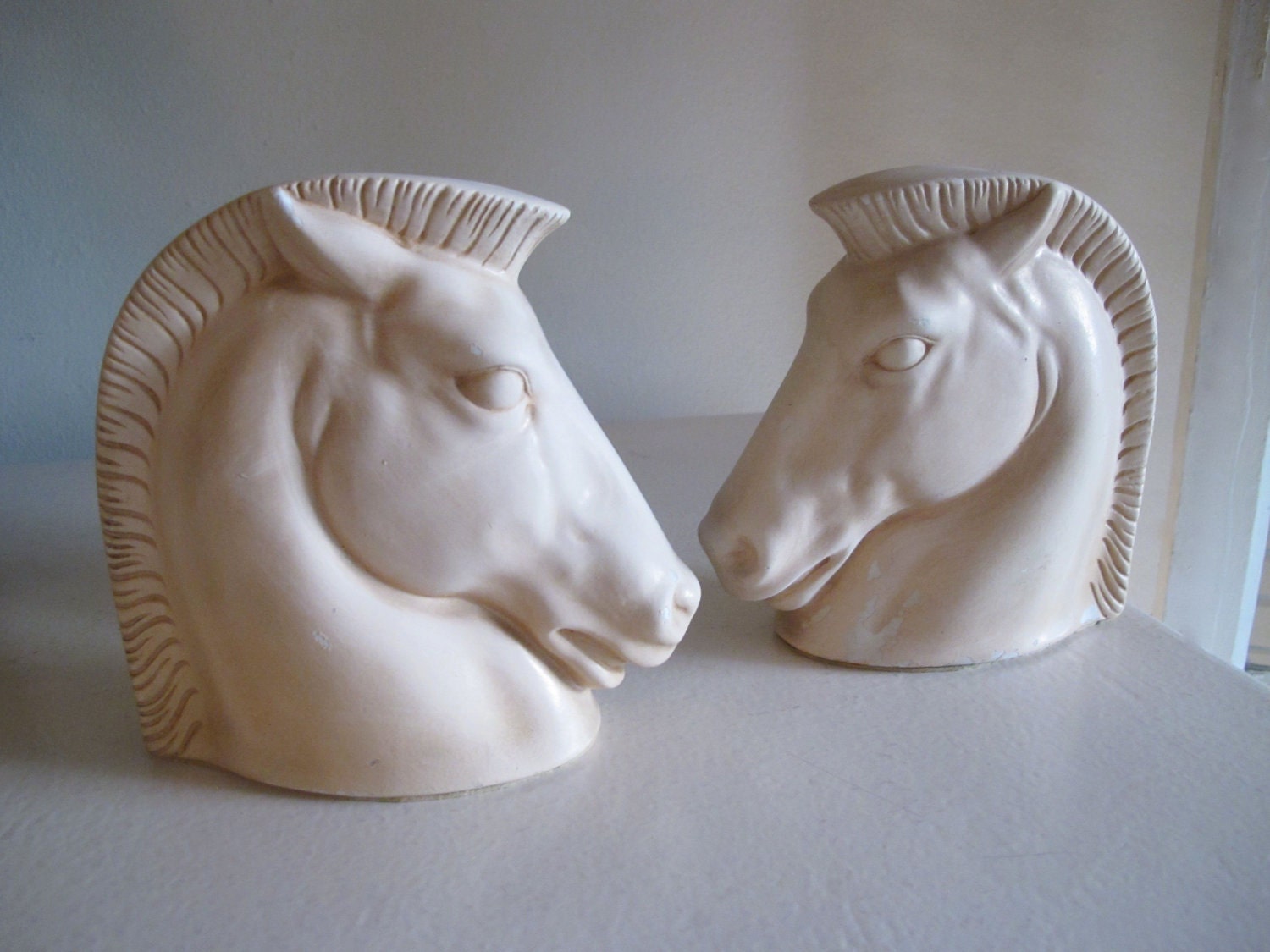 Vintage White Horse Head Bookends - Price Reduced