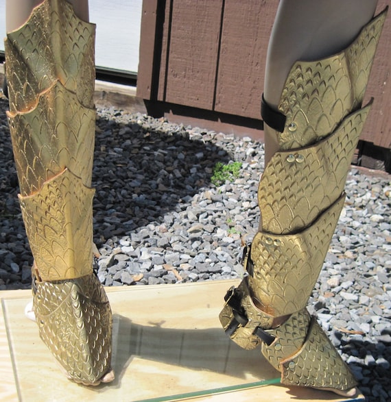 Dragon Scale Leather Leg Armor Greaves by SharpMountainLeather