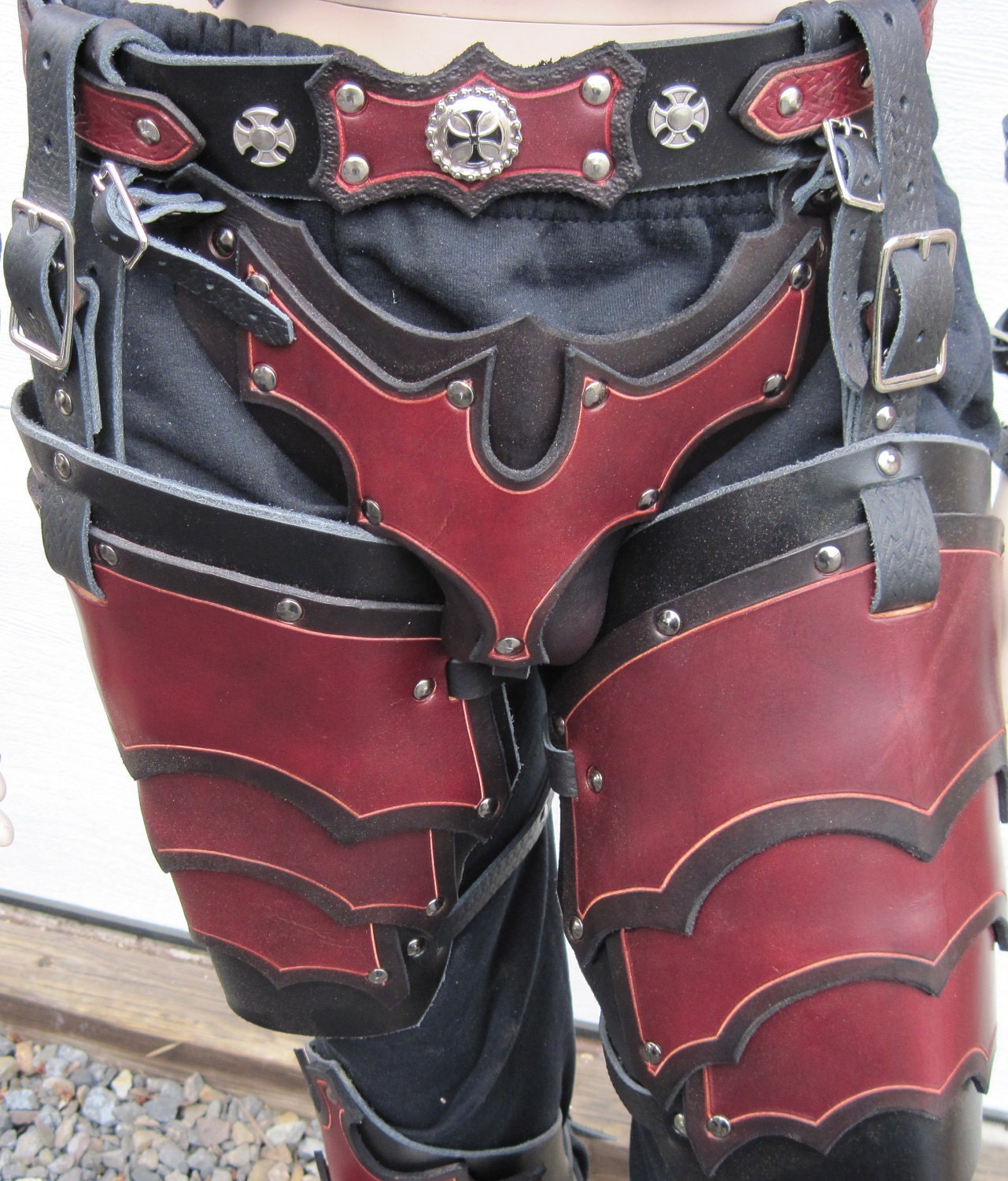 Sentinel Gothic Leather Leg Armor Cuisses and Cod Piece