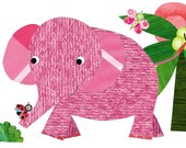 Nursery Art Print, childrens art print, kids room decor, baby nursery decor, nursery wall art -Baby Elephant and Ladybug- 8x10 Nursery Print