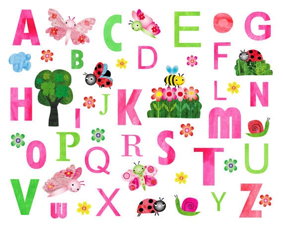 Nursery Decor, Art for kids room, Baby nursery art, baby art, nursery wall art, alphabet nursery art - pink wall art - 8x10 Nursery Print