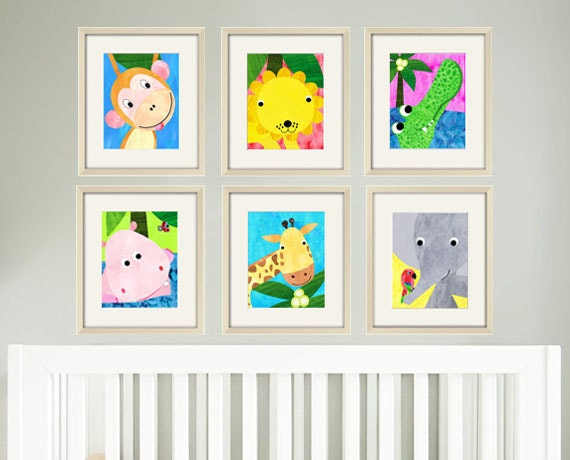 Nursery Art Jungle animal Prints for baby  animal safari jungle nursery art wall  jungle baby prints SET OF 6 PRINTS  8x10 Jungle prints