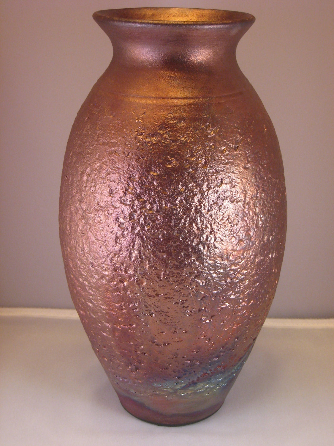 Tall Hand-Thrown Copper Raku Vase