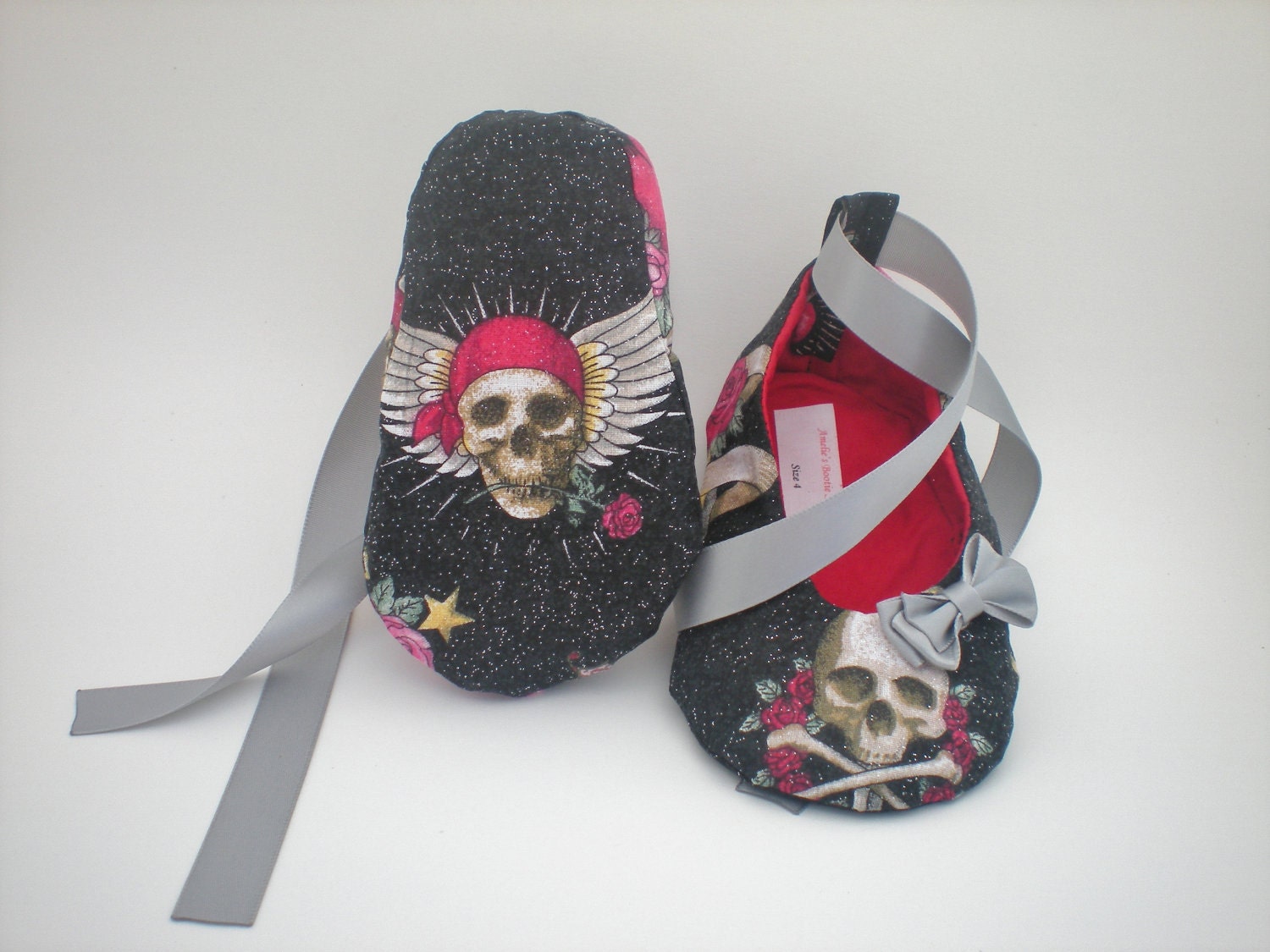 Glitter Fabric Skull Ballet Booties - Soft Sole Crib Shoes