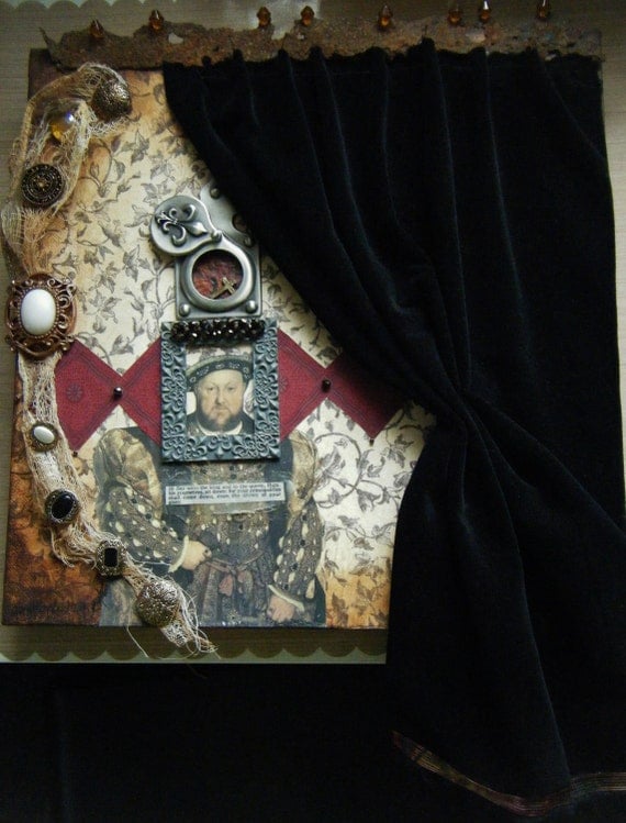 SALE 20% Off  Was 134.95 Now 107.99  Henry VIII Original OOAK Assemblage Mixed Media Collage on Stretched Canvas