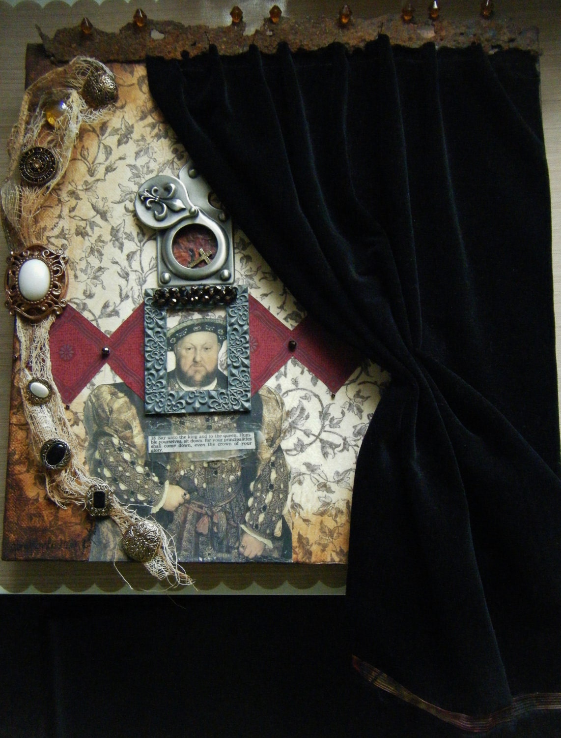 SALE 20% Off  Was 134.95 Now 107.99  Henry VIII Original OOAK Assemblage Mixed Media Collage on Stretched Canvas
