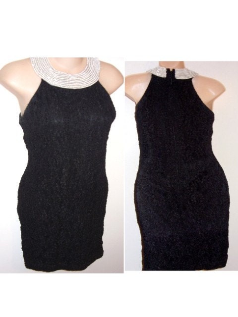 REDUCED Vintage chic Lace Cocktail Party Prom Dress Pearl collar Sm