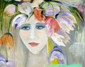 Art Painting Original painting acrylic painting large floral art flowers green painting, orange painting 36 x 48 by Cheryl Wasilow