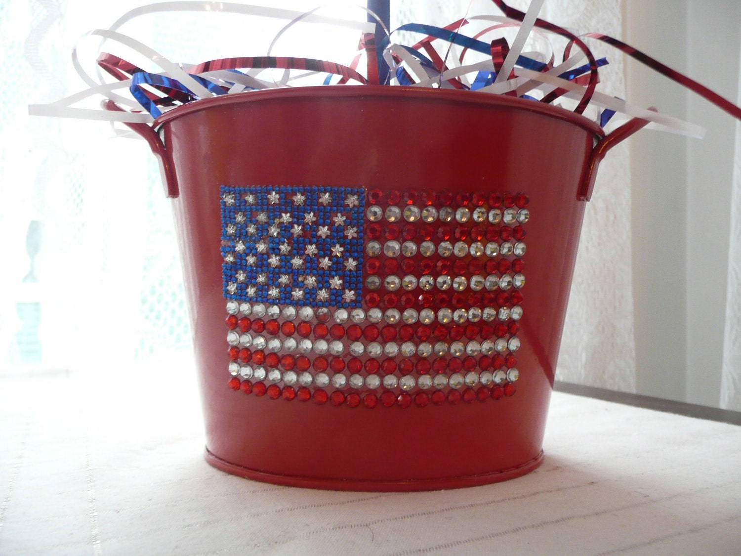 Red, White & Blue/Flag/Stars and Stripes/4th of July/Hero/Veteran/Patriotic Ribbon Centerpiece Topiary