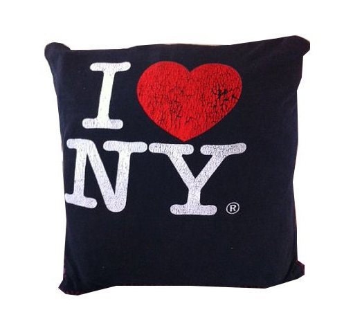 T-shirt Pillow - I heart NY black I love NY New York recycled t-shirt pillow throw cotton tshirt