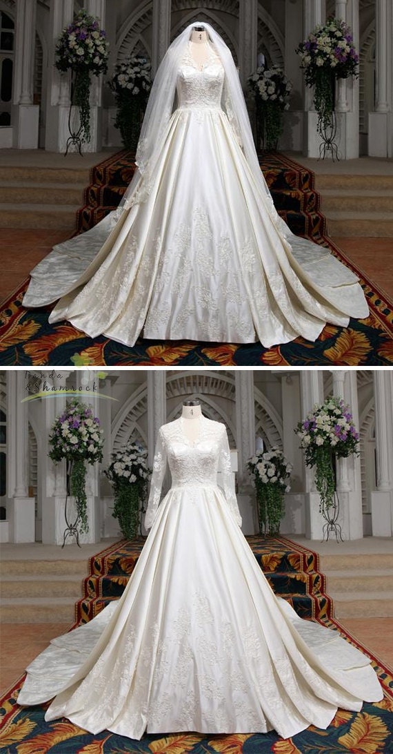 Katherine/wedding gown/women clothing/bridal dress/long/lace/taffeta/vintage/elegant/custom made/ALL SIZE
