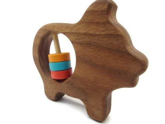 Organic Baby Toy Rattle, Little Piggy Wooden Baby Rattle, Natural Baby Toy, Makes a Fun Gift