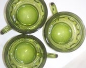 1960s Vintage Olive Green Crystal Glass Tea Cup Set of 6