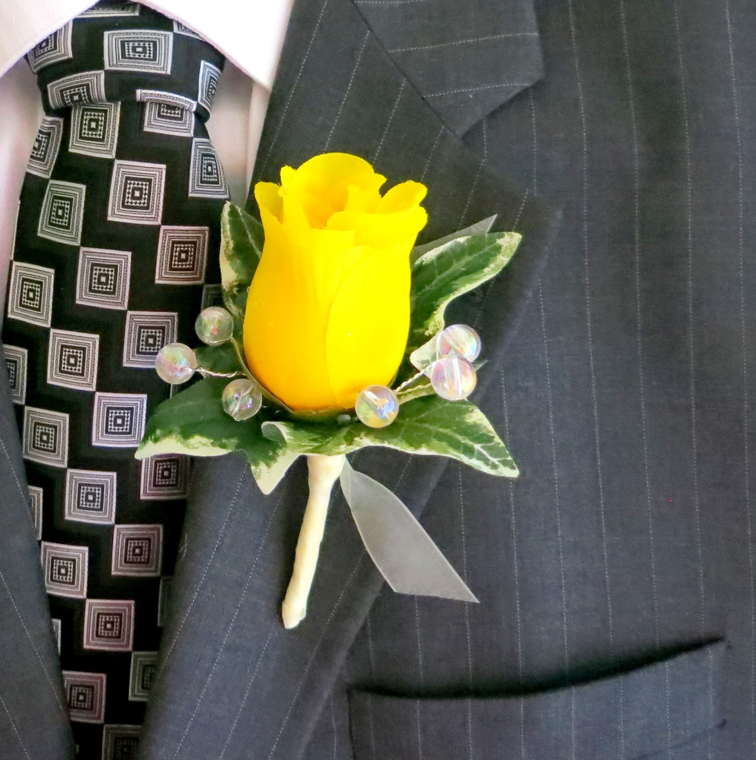 Faux Boutonniere - Wedding Boutonniere - Anniversary Boutonniere - Prom Boutonniere - Yellow Rose Boutonniere - Yellow Boutonniere
