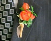 Faux Boutonniere - Wedding Boutonniere - Anniversary Boutonniere - Prom Boutonniere - Peach Roses Boutonniere - Peach Boutonniere
