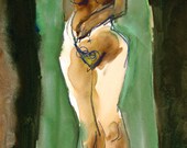 Ecdysis Howard Kline art figure nude woman green home decor decoration watercolor print