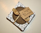 White and Beige Print Hand Sewn Coasters - Set of Four
