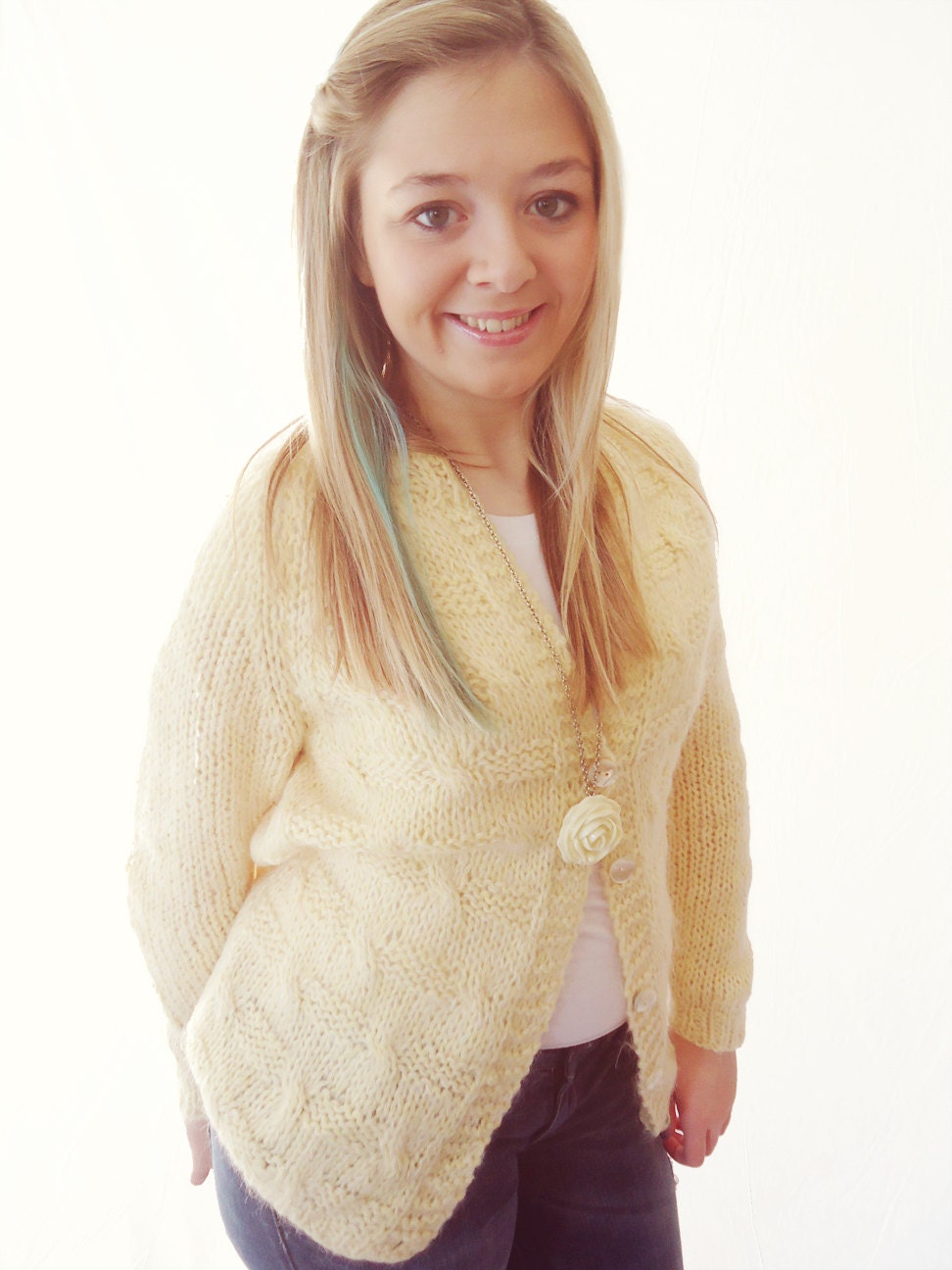 Pale Yellow Cozy Knit Vintage Sweater- Size 6