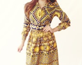 Yellow Shirtdress - Psychedelic Pattern Dress 1970s Vintage - Size 4