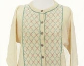 Vintage Wool Cardigan with Lattice Detail - Size M/L