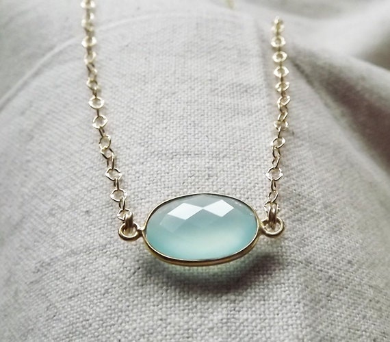Chalcedony Bezel Set Gemstone Oval Gold Filled or Sterling Necklace
