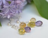 Citrine, Amethyst, Lemon Quartz, Sterling Silver Wire Wrapped Earrings, Sterling Silver Jewelry, Natural Gemstone Dangle