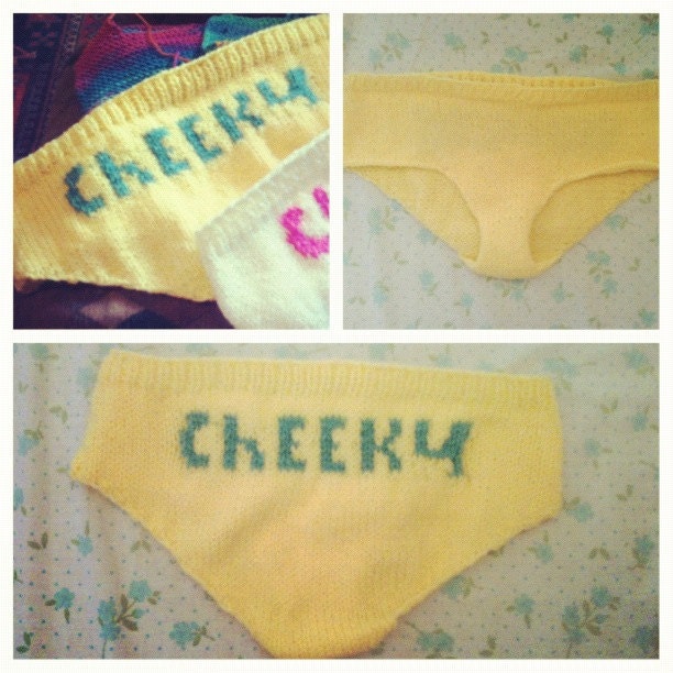 Lemon yellow knitted low-rise hipster style 'Cheeky' knickers - Size S