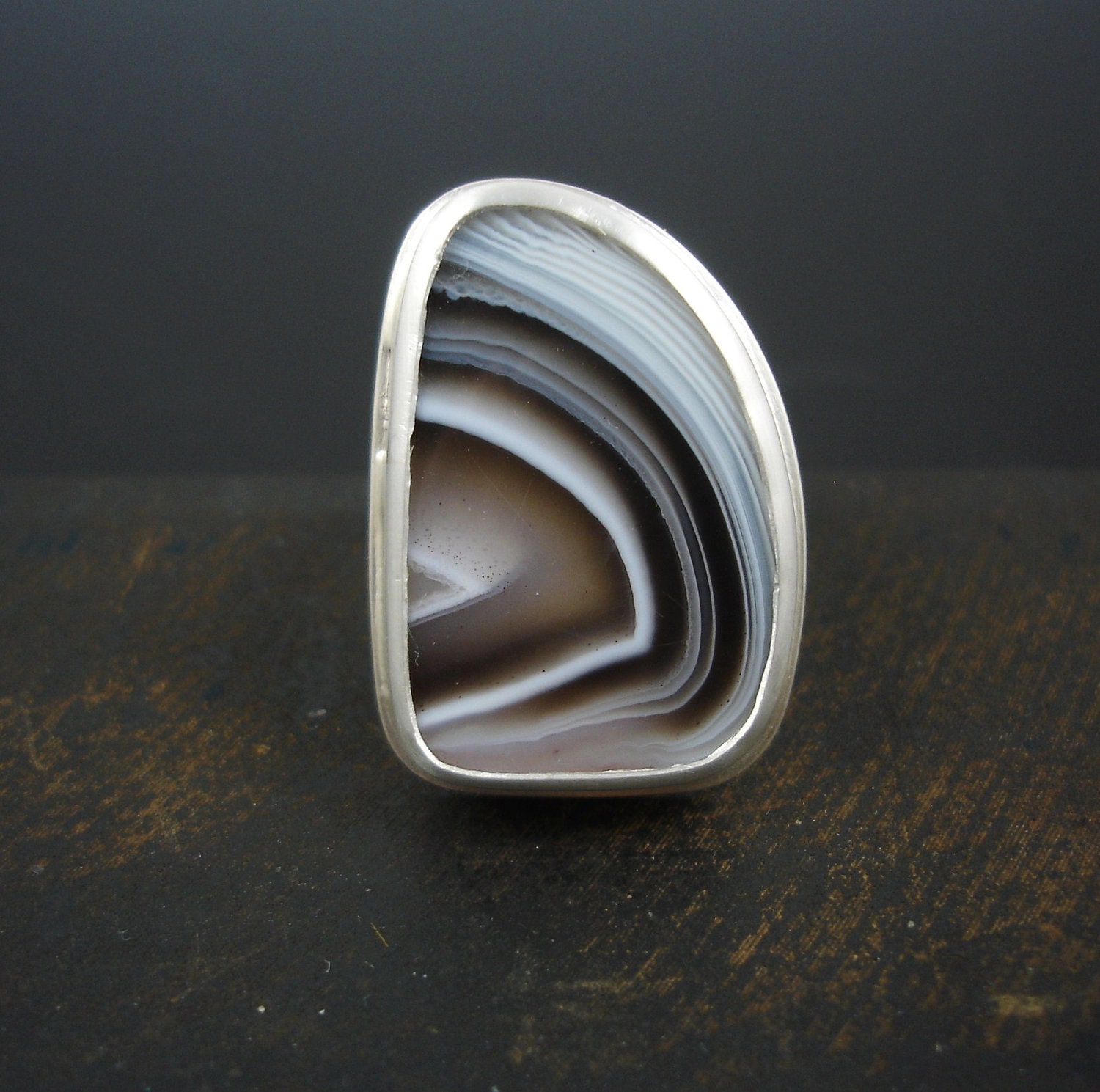 Botswana agate brown and black banded sterling silver ring