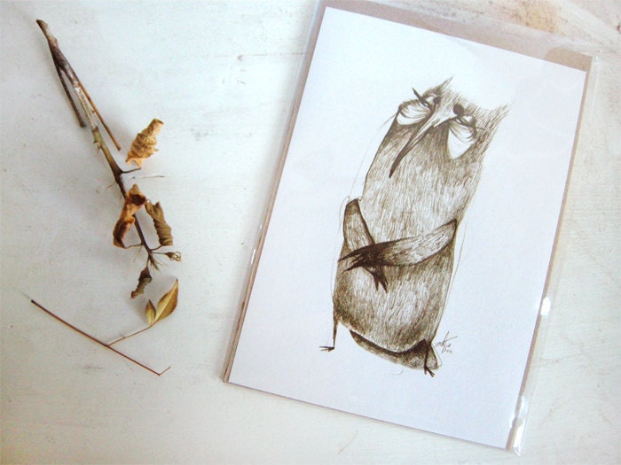 Owl Print Good Listener A5 Sepia