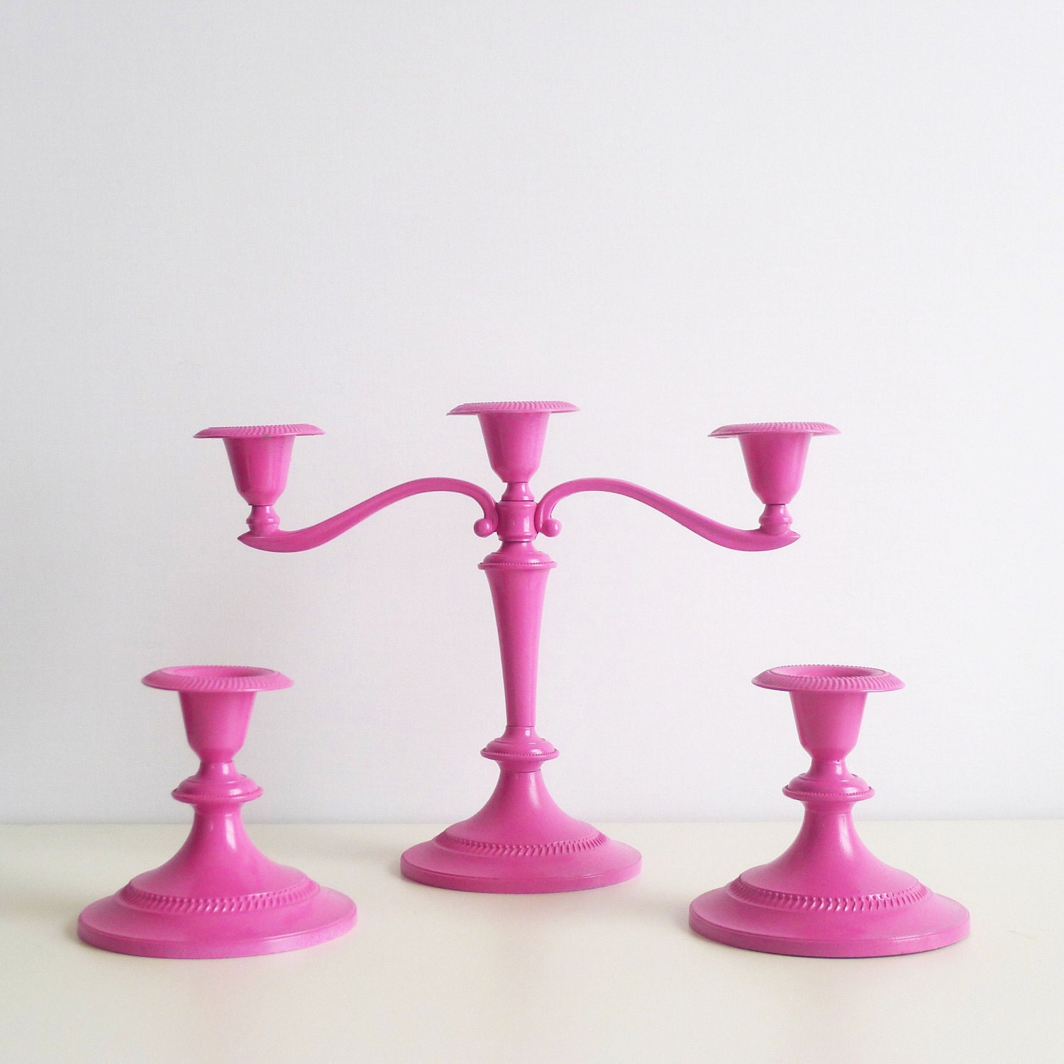 Bubblegum Pink Kitsch Vintage Candelabra Candle Holder Customised Bohemian Décor by Trash Things
