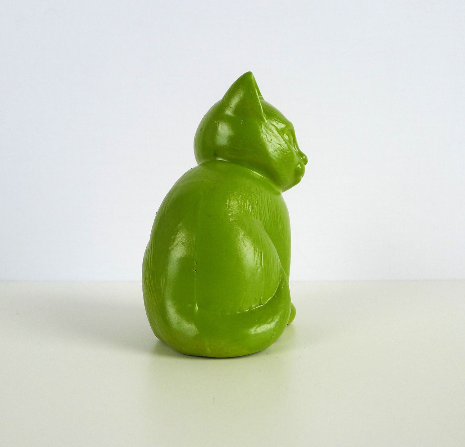 Pistachio Green Cat Ornament Vintage Recycled Statement Home Décor Colour Accent OOAK