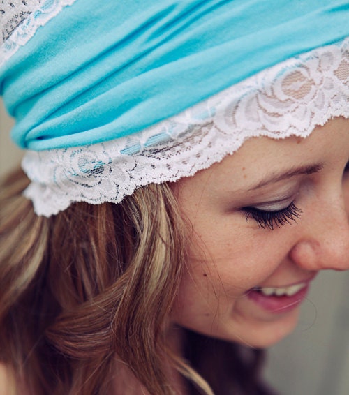 Turquoise and stretch Lace Headband Easter Bonnet Re-do