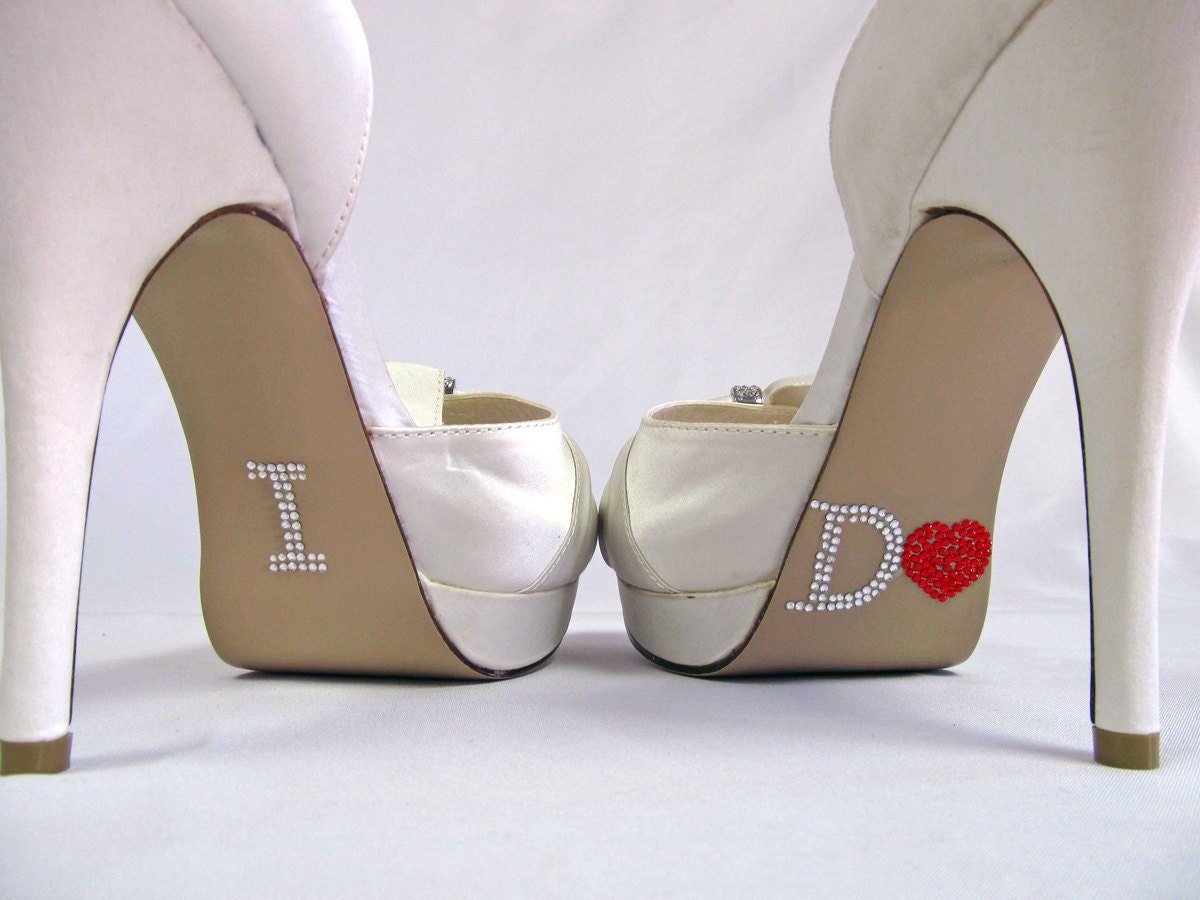 Red Heart I Do Wedding Shoe Stickers - Rhinestone I Do Shoe Decals for your Bridal Shoes