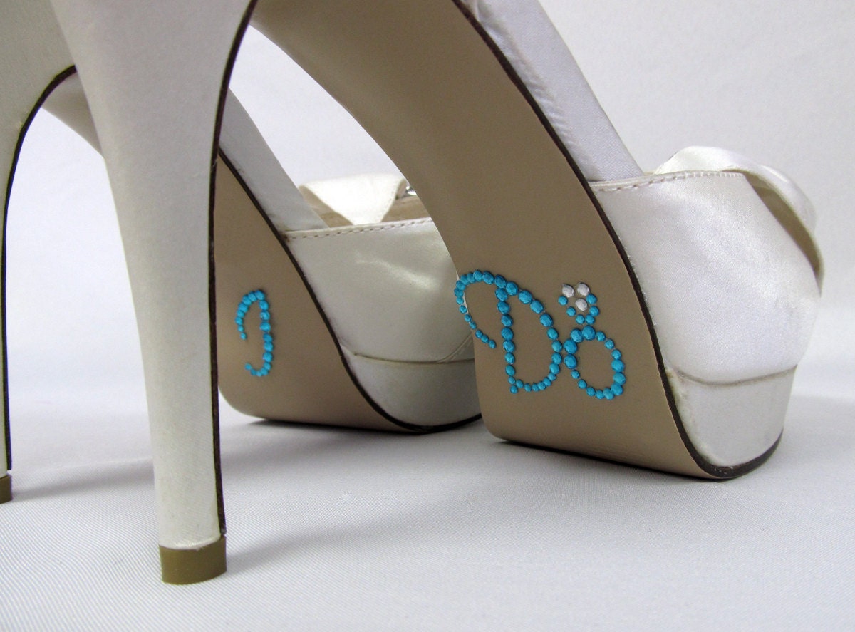 I Do Shoe Stickers - AQUA & Clear ENGAGEMENT RING Shoe Decal - Rhinestone I Do Wedding Shoe Stickers for your Bridal Shoes