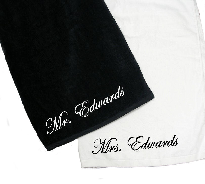 Bride and Groom Beach Towels Set Personalized by RegalRhinestones