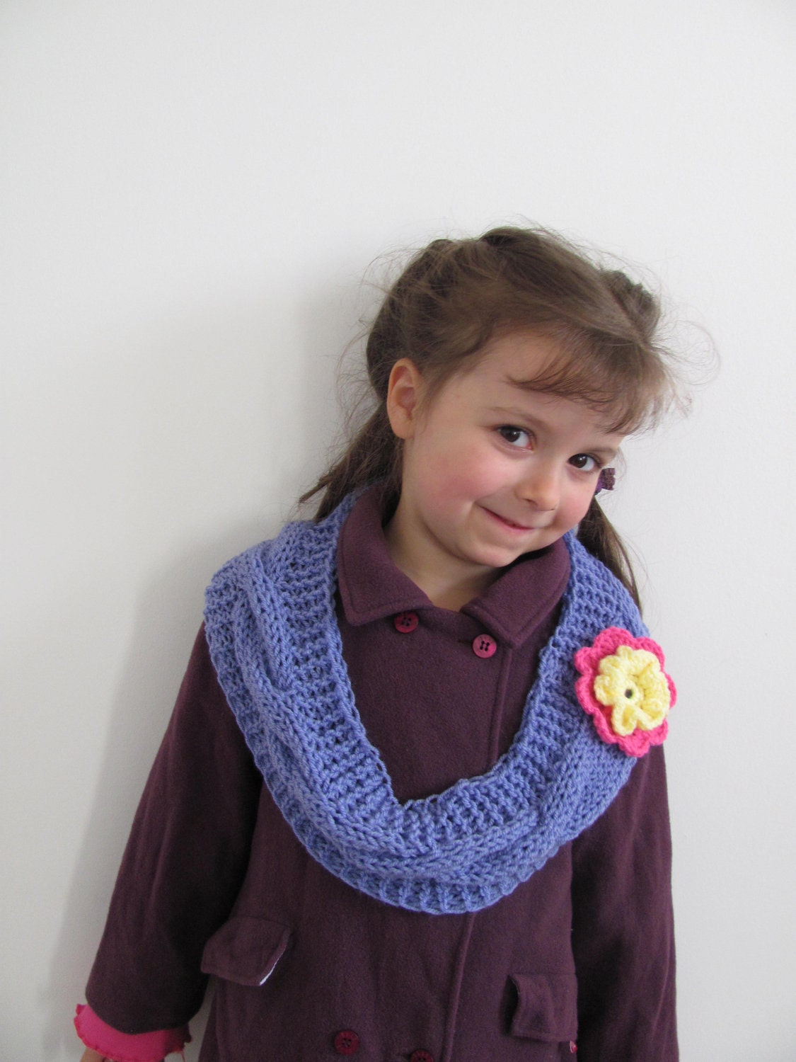 Girl's Neck Warmer Knit in Blue with Flower - Toddler, Child